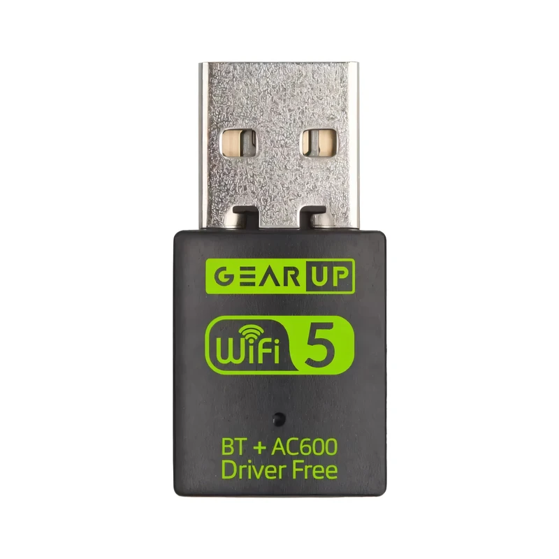 GearUP 600Mbps Dual Band Wi-Fi + Bluetooth Adapter For Windows PC/Laptop- (Driver Free Version, Wi-Fi Hotspot Supported, 2.4GHz + 5GHz)